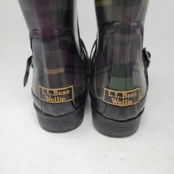 L.L. Bean | Womens Wellies Rain Boots Plaid Purple Green - Picture 9 of 14